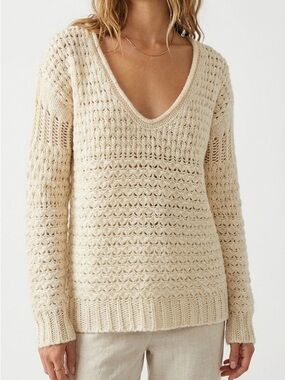 Free People Crashing Waves Ivory Wool Blend Sweater S Slouchy Coastal Boho